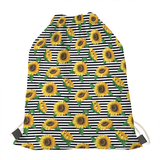 Stripe Sunflower Pattern Print Drawstring Bag