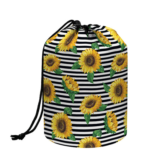 Stripe Sunflower Pattern Print Drawstring Makeup Bag