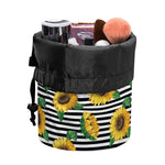 Stripe Sunflower Pattern Print Drawstring Makeup Bag