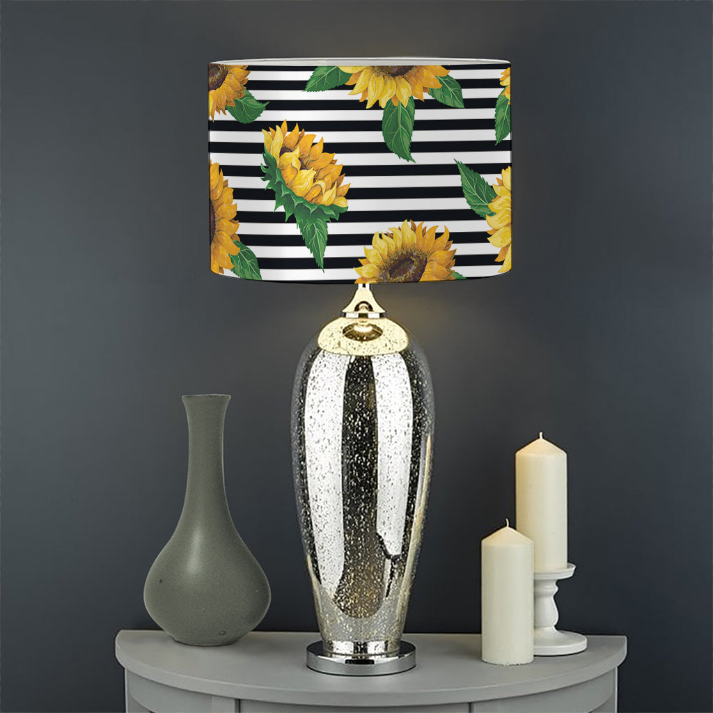 Stripe Sunflower Pattern Print Drum Lamp Shade