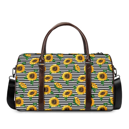Stripe Sunflower Pattern Print Duffle Bag