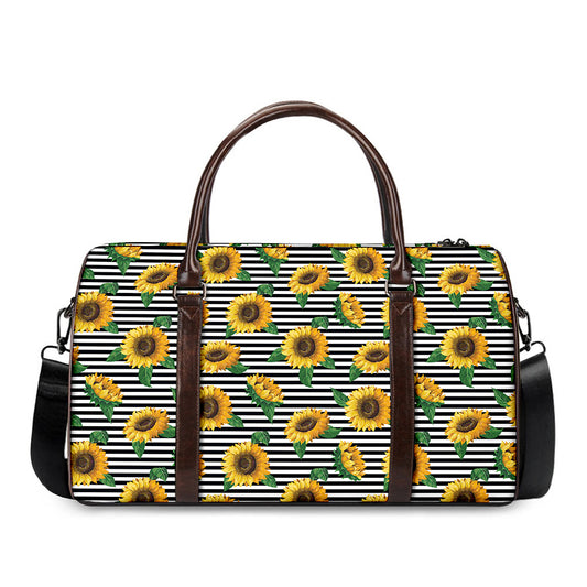Stripe Sunflower Pattern Print Duffle Bag