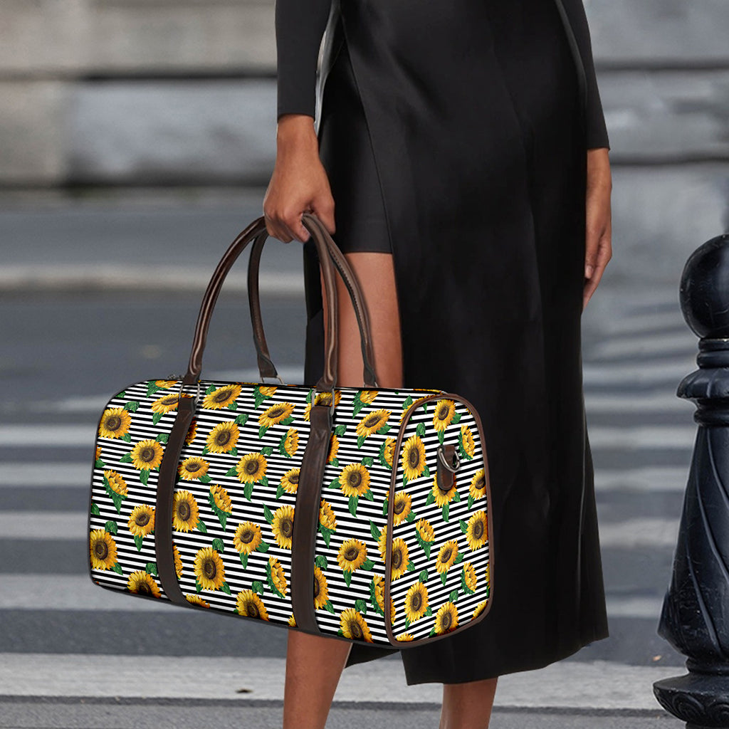 Stripe Sunflower Pattern Print Duffle Bag