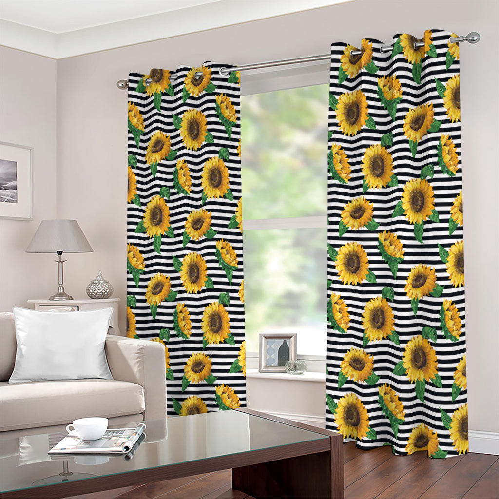 Stripe Sunflower Pattern Print Extra Wide Grommet Curtains