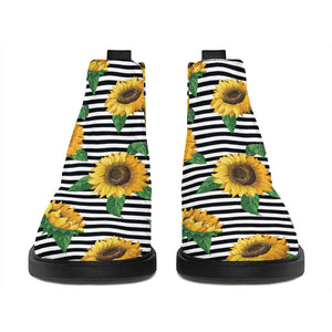 Stripe Sunflower Pattern Print Flat Ankle Boots