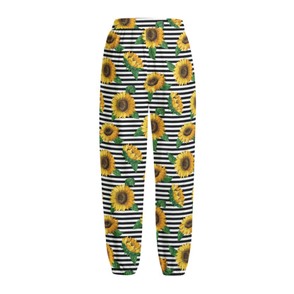 Stripe Sunflower Pattern Print Fleece Lined Knit Pants