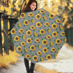Stripe Sunflower Pattern Print Foldable Umbrella