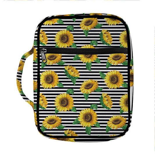 Stripe Sunflower Pattern Print Front Pocket Bible Bag