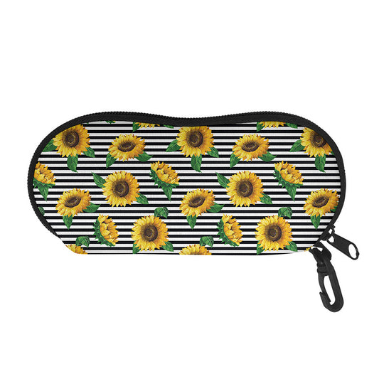 Stripe Sunflower Pattern Print Glasses Case