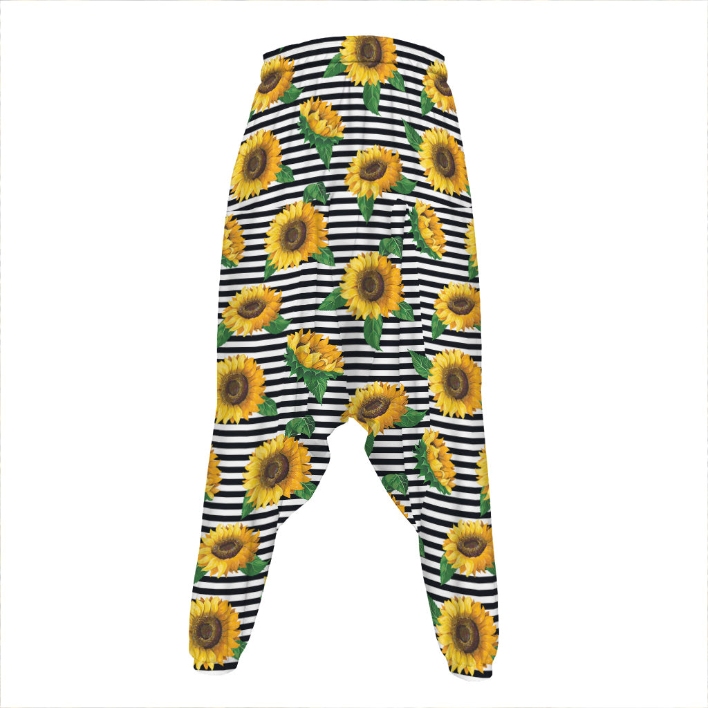 Stripe Sunflower Pattern Print Hammer Pants