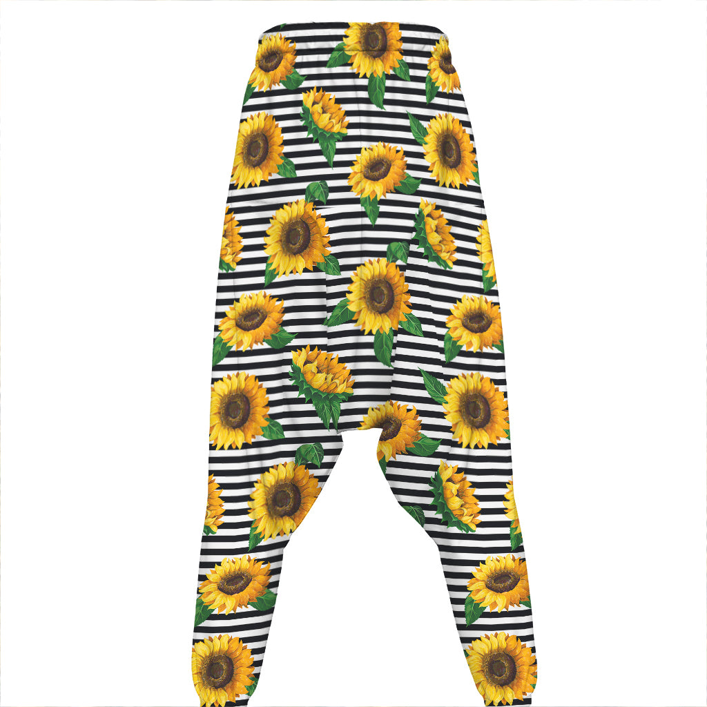 Stripe Sunflower Pattern Print Hammer Pants
