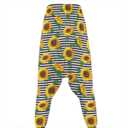 Stripe Sunflower Pattern Print Hammer Pants
