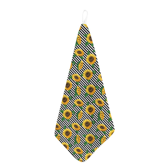 Stripe Sunflower Pattern Print Hand Towel