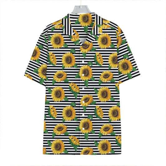 Stripe Sunflower Pattern Print Hawaiian Shirt