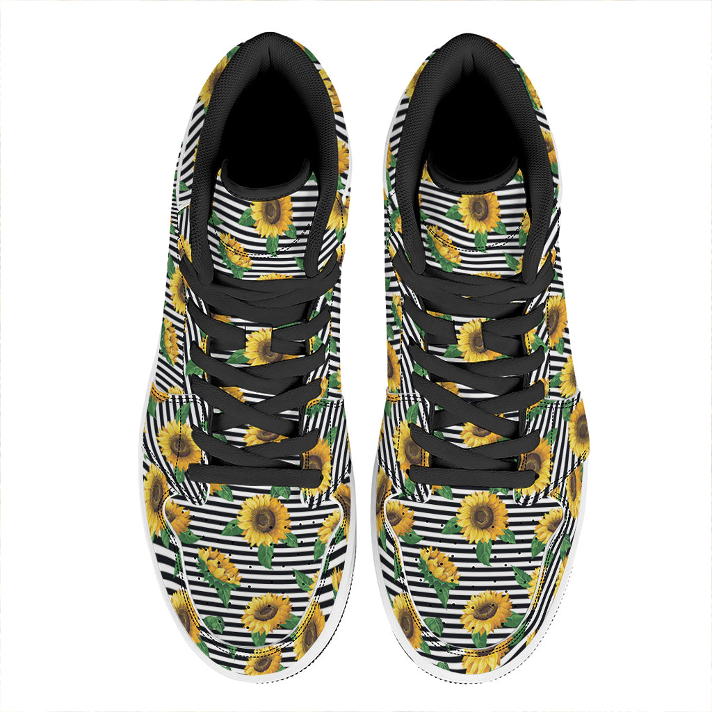 Stripe Sunflower Pattern Print High Top Leather Sneakers