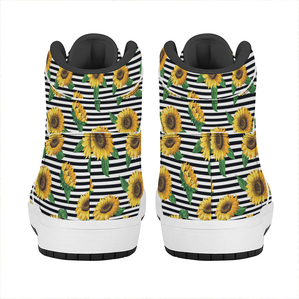 Stripe Sunflower Pattern Print High Top Leather Sneakers
