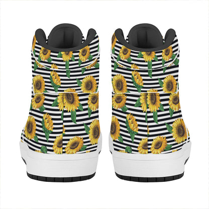 Stripe Sunflower Pattern Print High Top Leather Sneakers