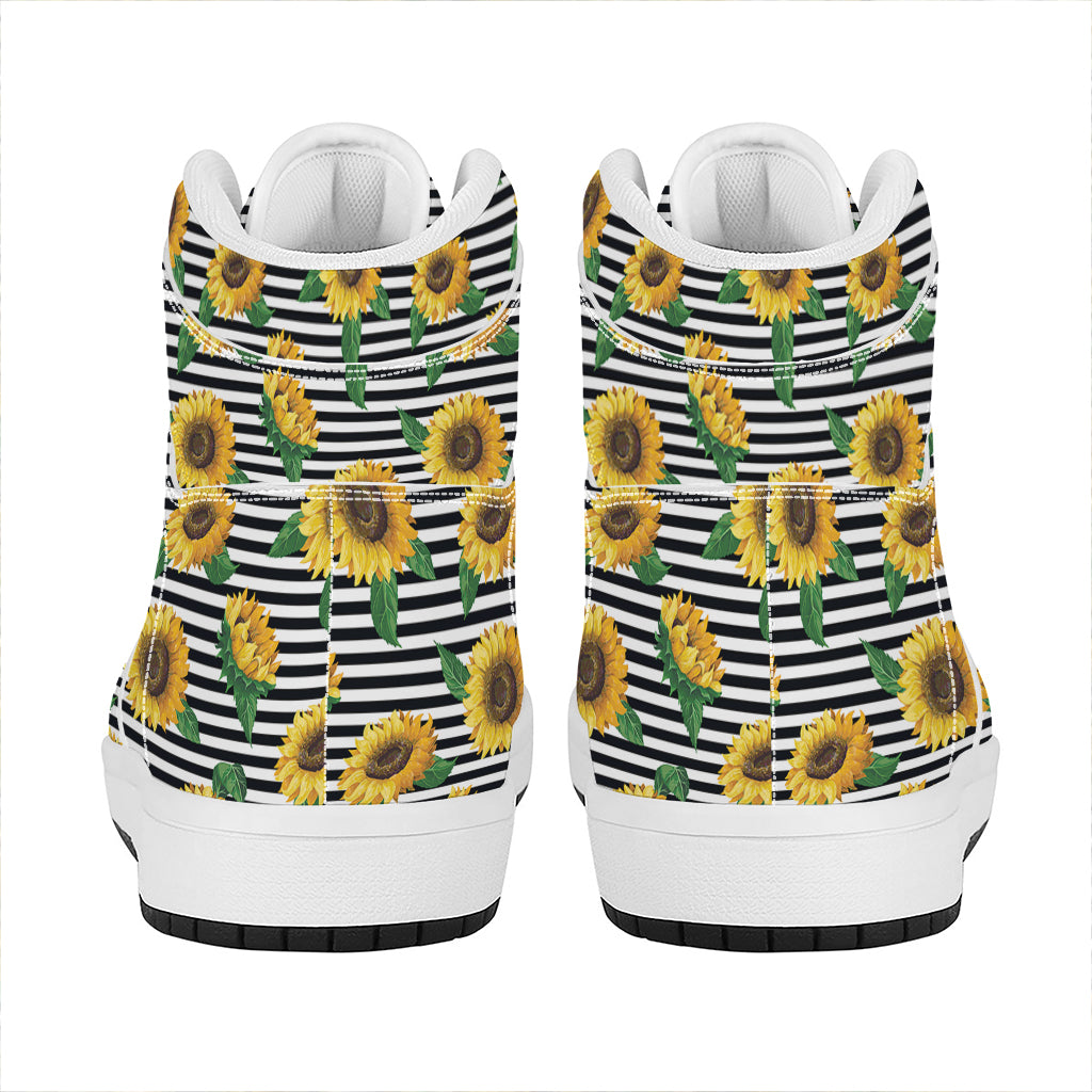 Stripe Sunflower Pattern Print High Top Leather Sneakers