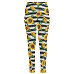 Stripe Sunflower Pattern Print High-Waisted Pocket Leggings