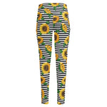 Stripe Sunflower Pattern Print High-Waisted Pocket Leggings