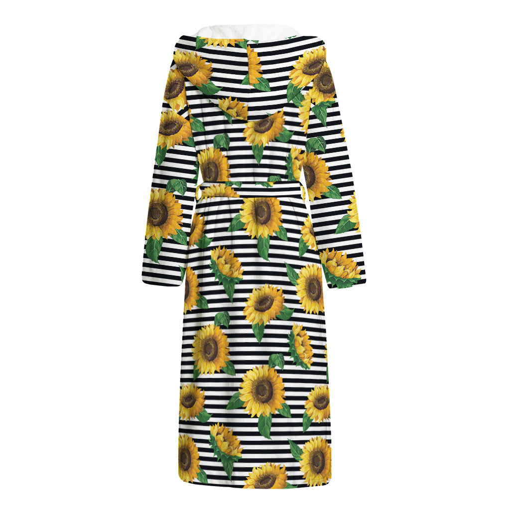 Stripe Sunflower Pattern Print Hooded Bathrobe