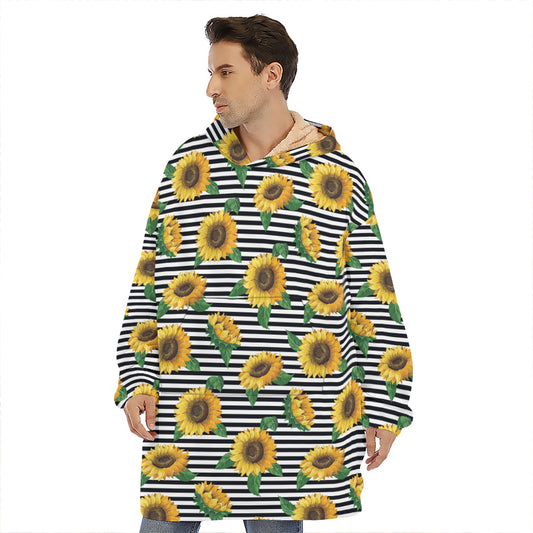 Stripe Sunflower Pattern Print Hoodie Blanket