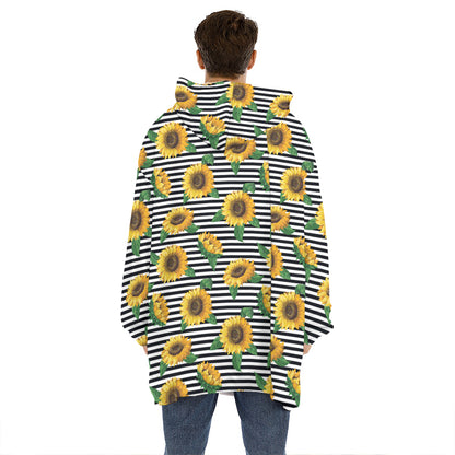 Stripe Sunflower Pattern Print Hoodie Blanket