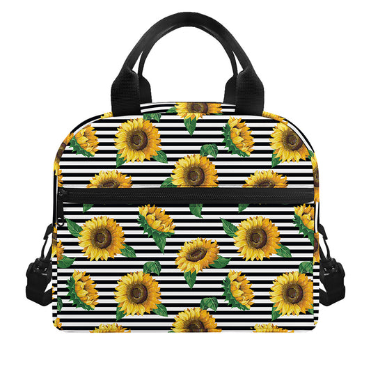 Stripe Sunflower Pattern Print Insulated Lunch Bag