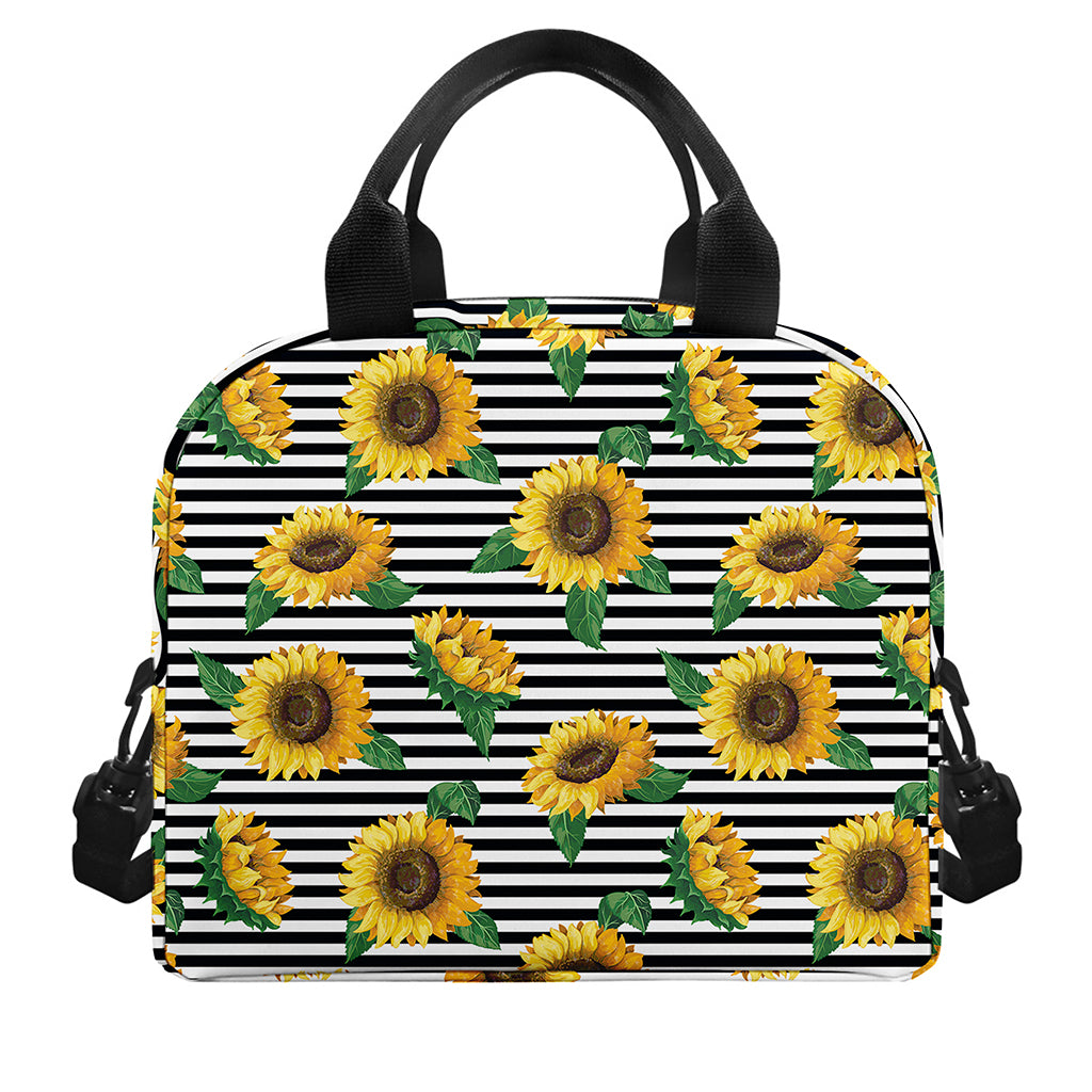 Stripe Sunflower Pattern Print Insulated Lunch Bag