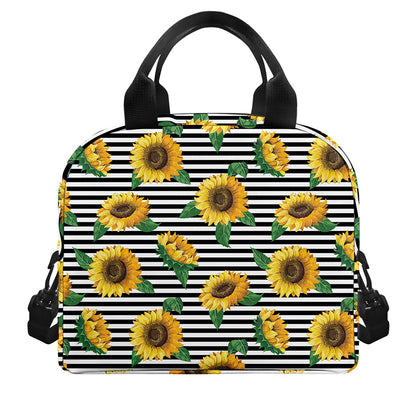 Stripe Sunflower Pattern Print Insulated Lunch Bag