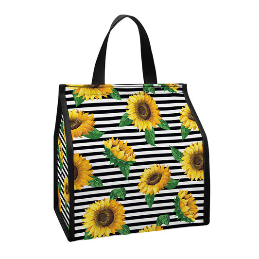 Stripe Sunflower Pattern Print Insulated Lunch Tote