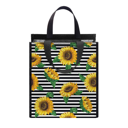 Stripe Sunflower Pattern Print Insulated Lunch Tote