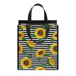 Stripe Sunflower Pattern Print Insulated Lunch Tote