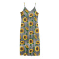 Stripe Sunflower Pattern Print Jersey Midi Cami Dress