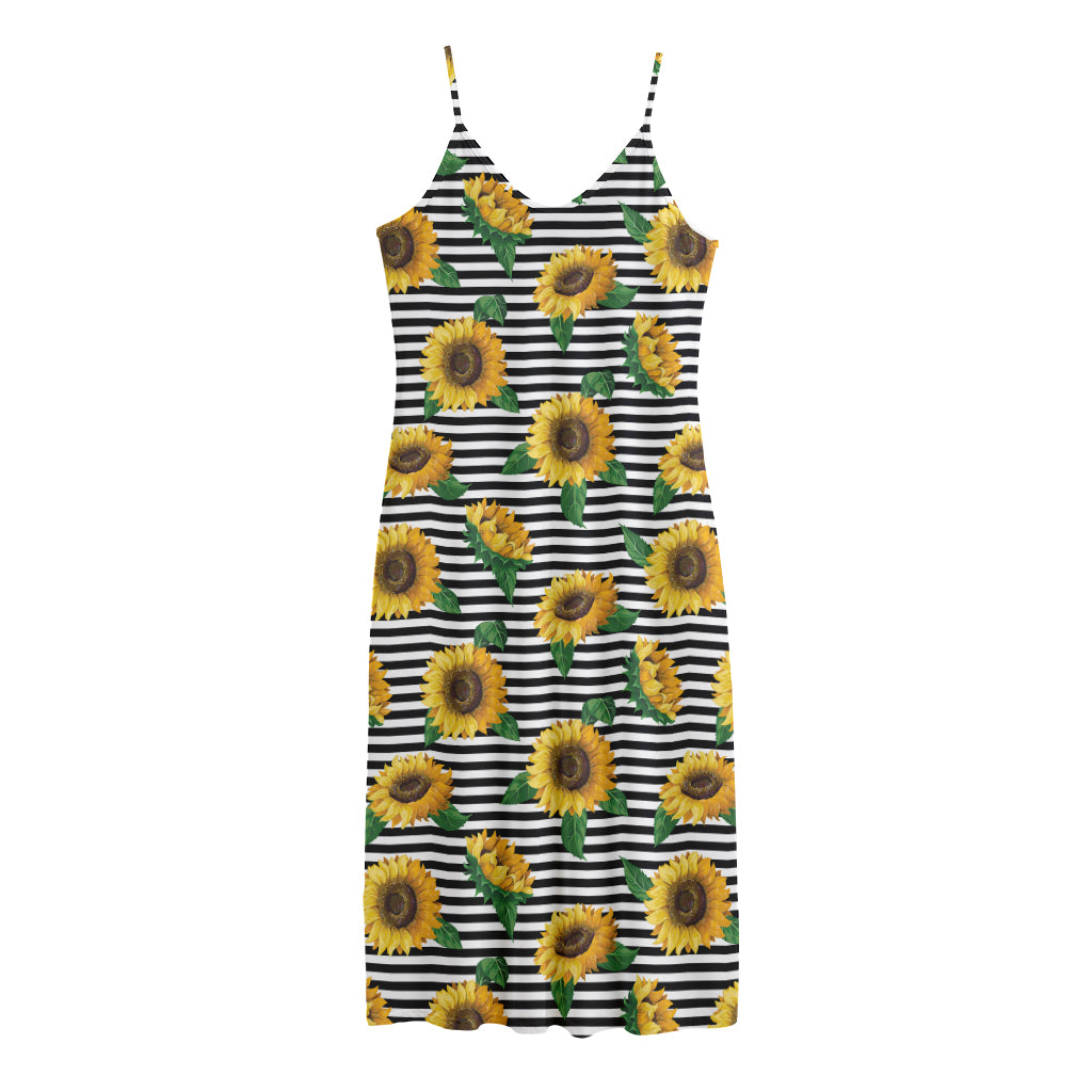 Stripe Sunflower Pattern Print Jersey Midi Cami Dress