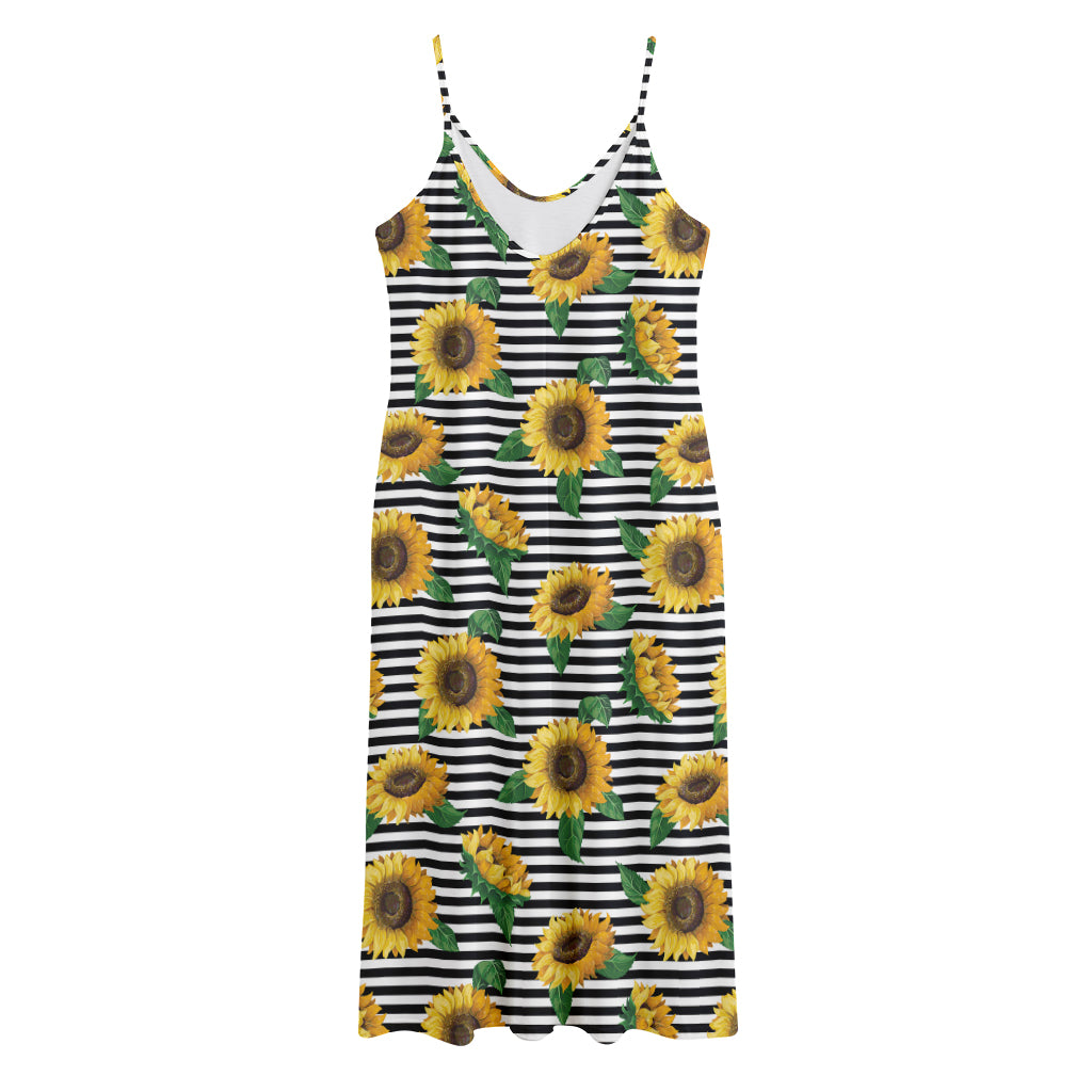 Stripe Sunflower Pattern Print Jersey Midi Cami Dress