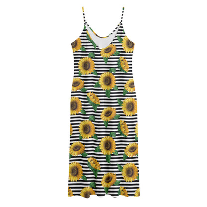 Stripe Sunflower Pattern Print Jersey Midi Cami Dress