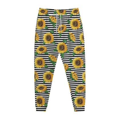 Stripe Sunflower Pattern Print Jogger Pants