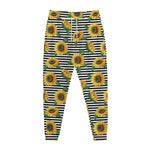 Stripe Sunflower Pattern Print Jogger Pants