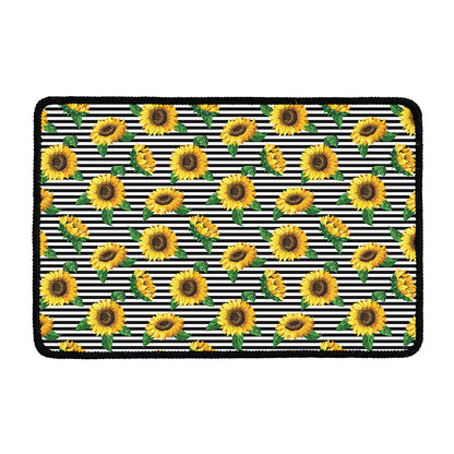 Stripe Sunflower Pattern Print Kitchen Mat