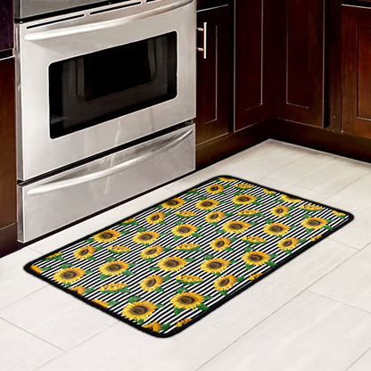 Stripe Sunflower Pattern Print Kitchen Mat