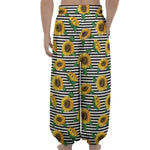 Stripe Sunflower Pattern Print Lantern Pants
