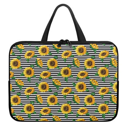 Stripe Sunflower Pattern Print Laptop Sleeve With Handle