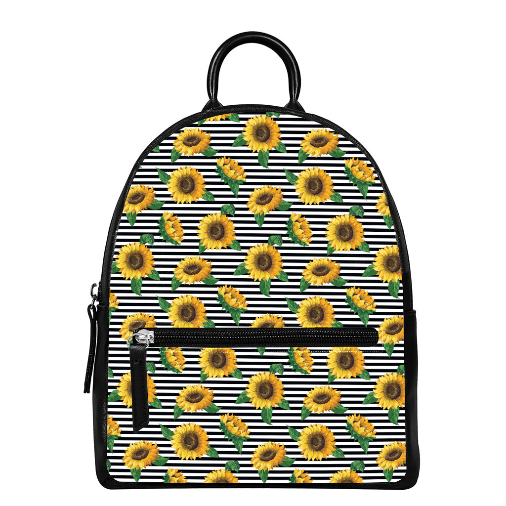 Stripe Sunflower Pattern Print Leather Backpack