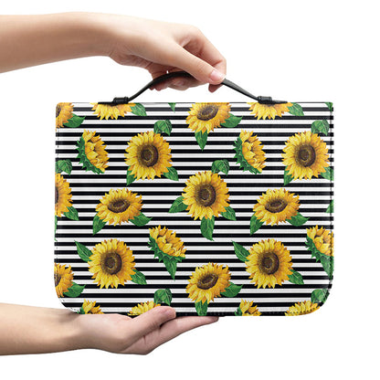 Stripe Sunflower Pattern Print Leather Bible Cover