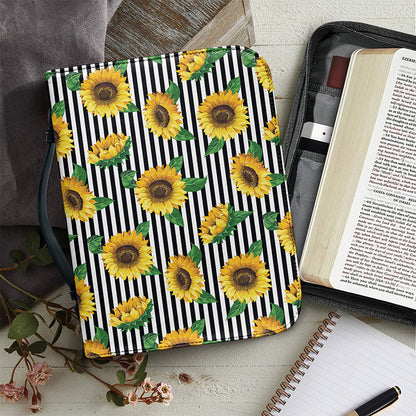 Stripe Sunflower Pattern Print Leather Bible Cover