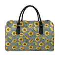 Stripe Sunflower Pattern Print Leather Duffel Bag