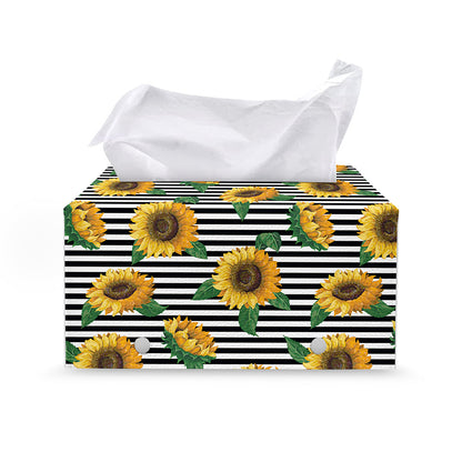 Stripe Sunflower Pattern Print Leather Tissue Box Cover