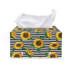 Stripe Sunflower Pattern Print Leather Tissue Box Cover