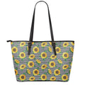 Stripe Sunflower Pattern Print Leather Tote Bag With Zipper